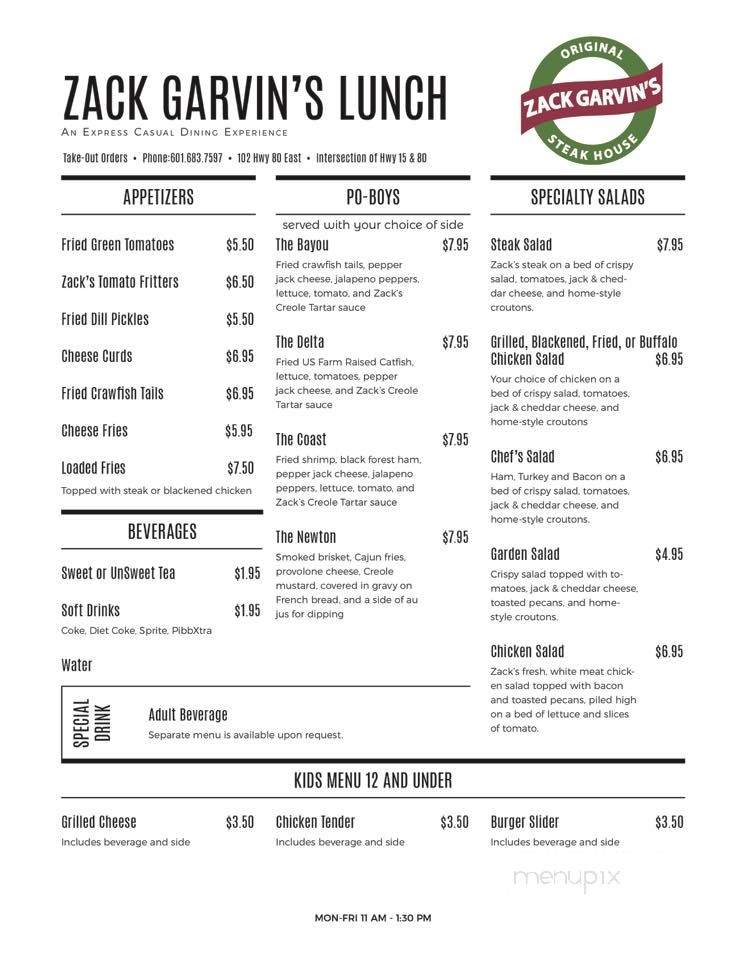 Zack Garvin's Original Steak - Newton, MS menu_pic
