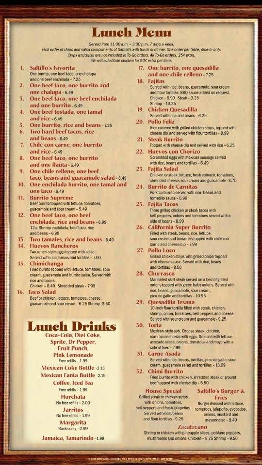 El Saltillo II - Biloxi, MS menu_pic