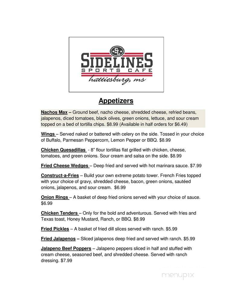Sidelines Sports Cafe - Hattiesburg, MS menu_pic