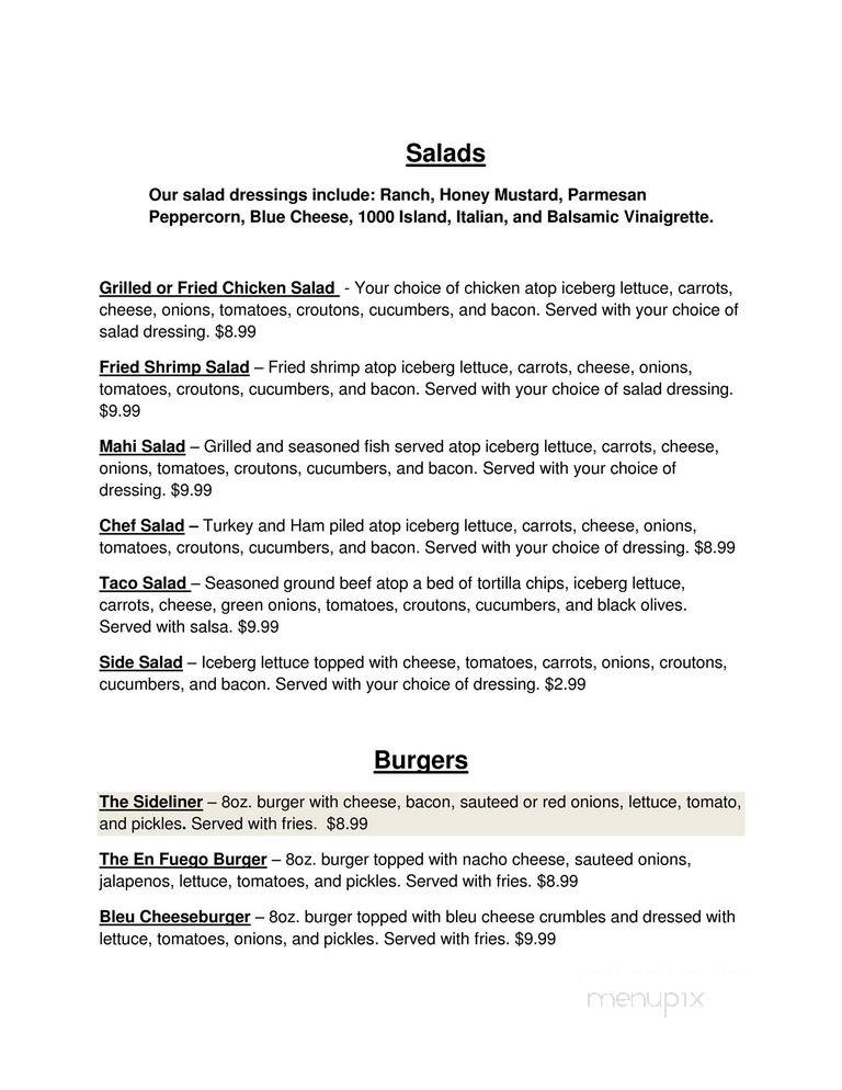 Sidelines Sports Cafe - Hattiesburg, MS menu_pic