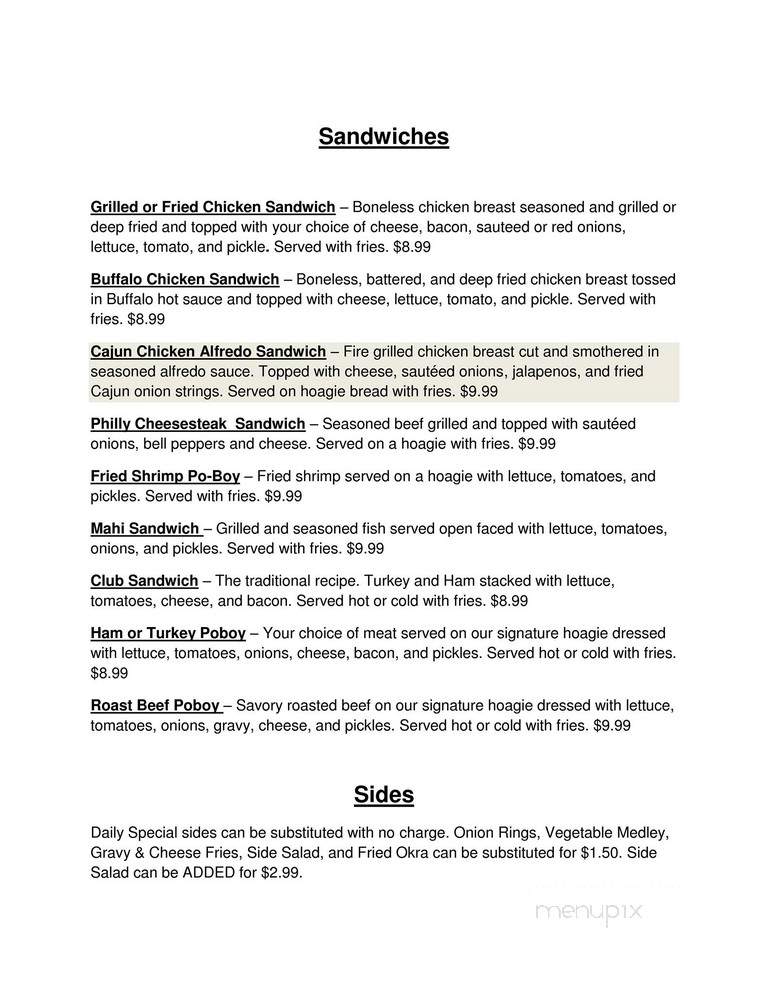 Sidelines Sports Cafe - Hattiesburg, MS menu_pic