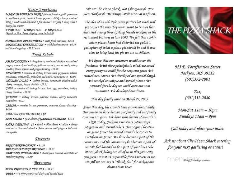 Pizza Shack - Jackson, MS menu_pic
