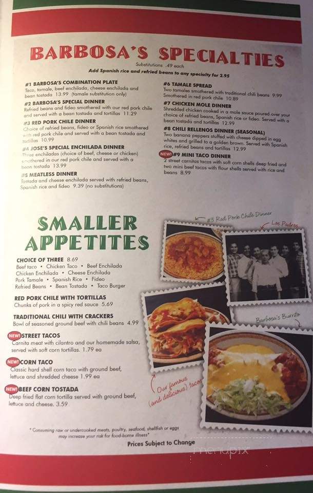 Menu of Barbosa's Castillo in Saint Joseph, MO 64501