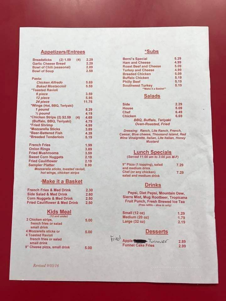 Berni's Pizza - Elsberry, MO menu_pic