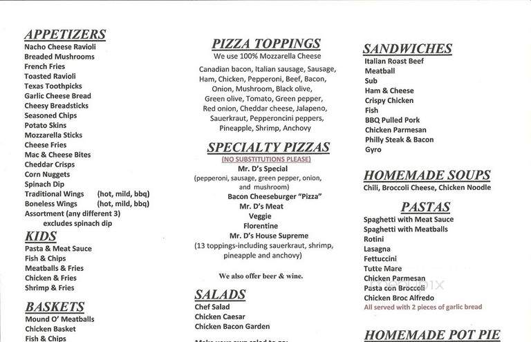 Mr D's Pizza Restaurant - Troy, MO menu_pic