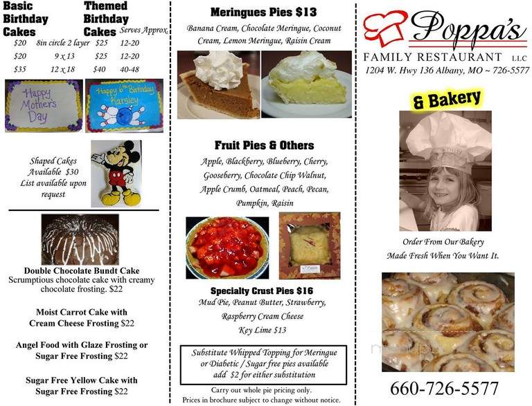 Poppa's Restaurant - Albany, MO menu_pic