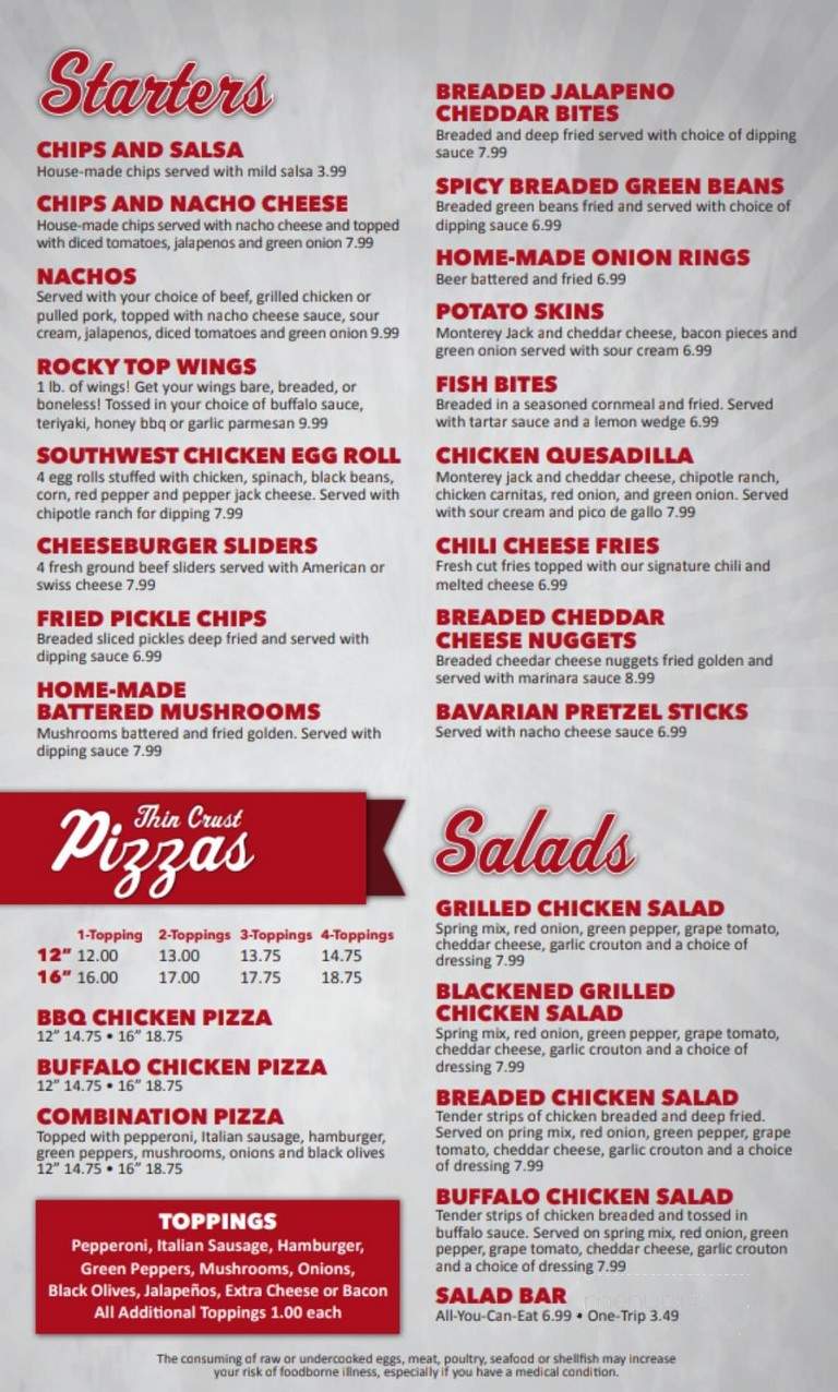Rocky Top Bar & Grill - Gravois Mills, MO menu_pic