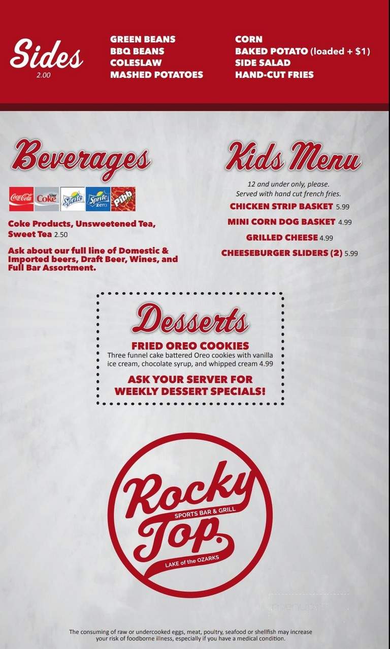 Rocky Top Bar & Grill - Gravois Mills, MO menu_pic