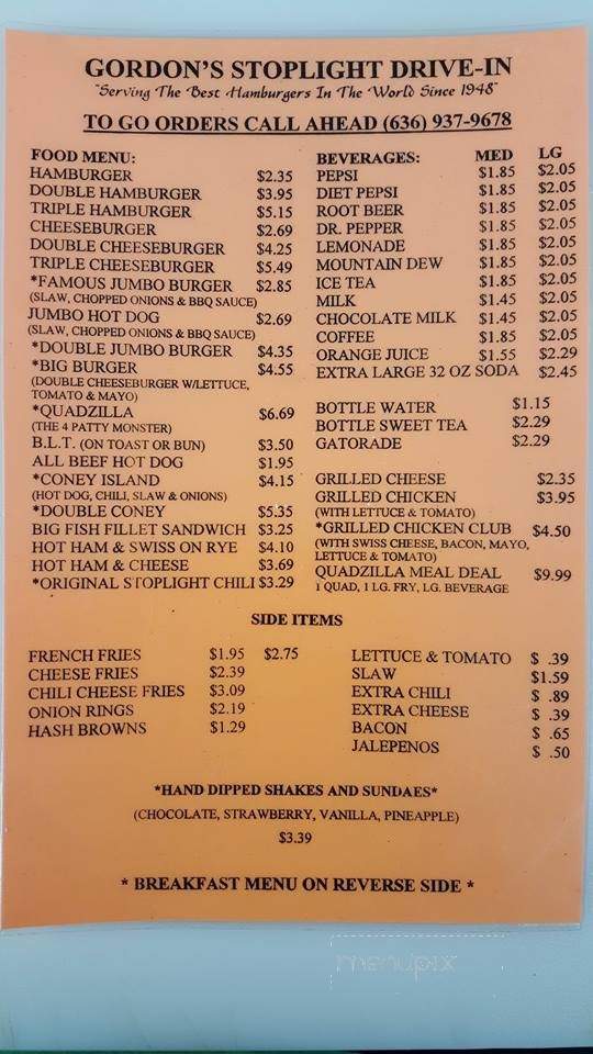 Stop Light Drive In - Crystal City, MO menu_pic