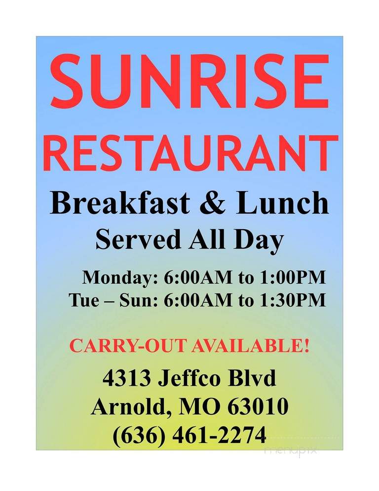 Sunrise Restaurant - Arnold, MO menu_pic
