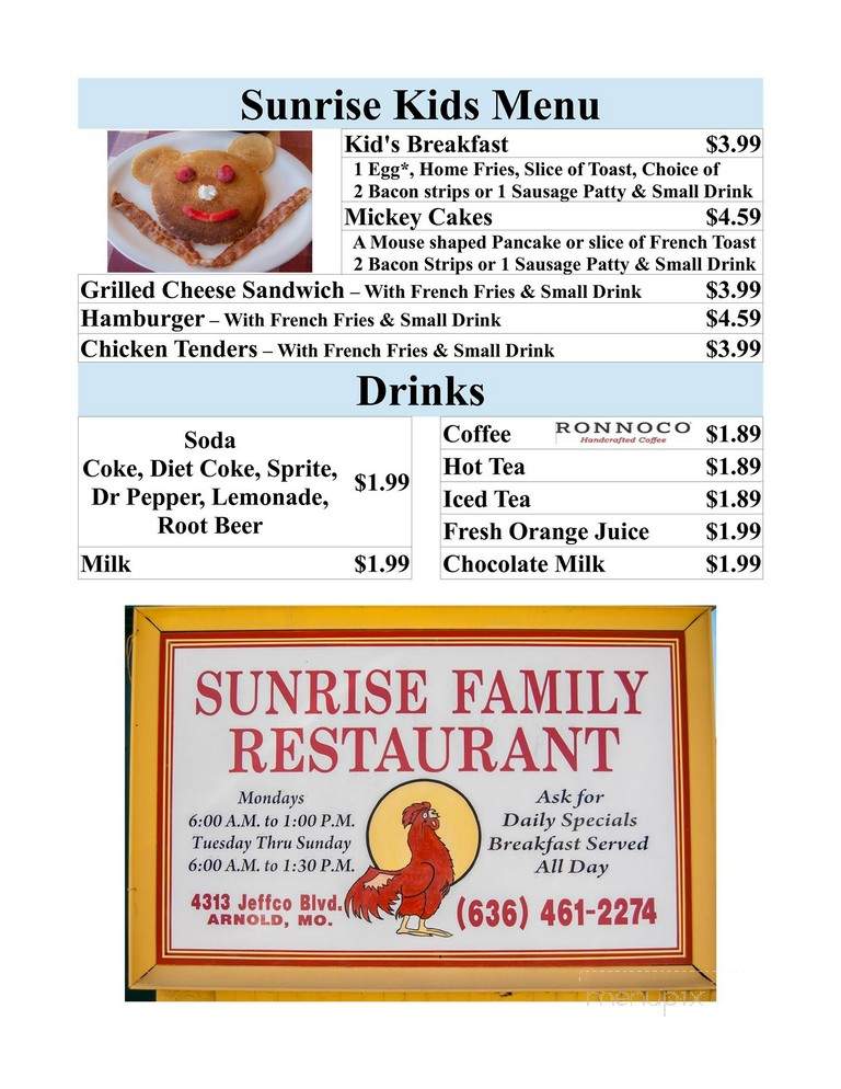Sunrise Restaurant - Arnold, MO menu_pic