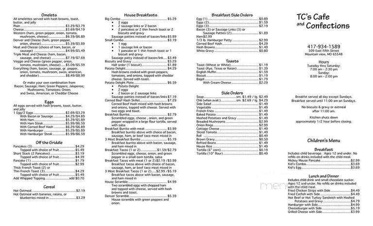T C's Cafe & Confections - Mountain View, MO menu_pic