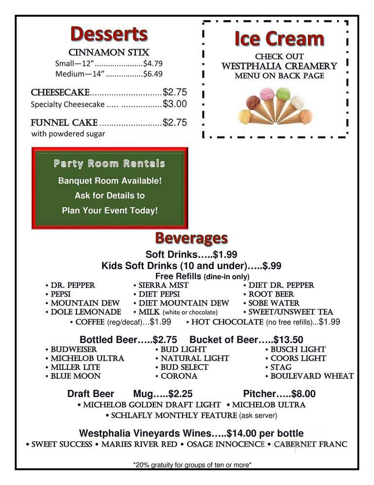Westphalia Inn Restaurant - Westphalia, MO menu_pic