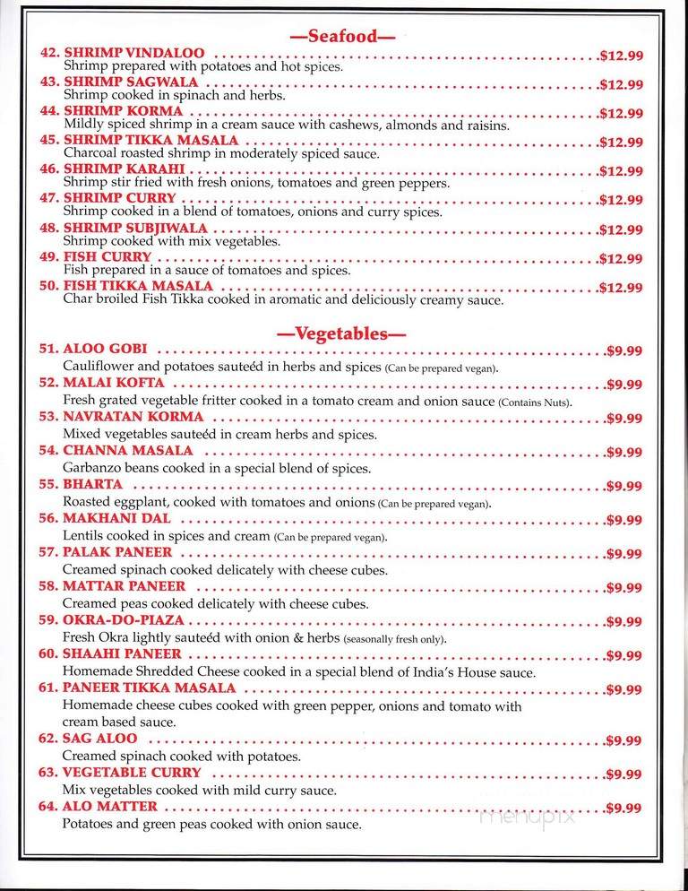 India's House - Columbia, MO menu_pic
