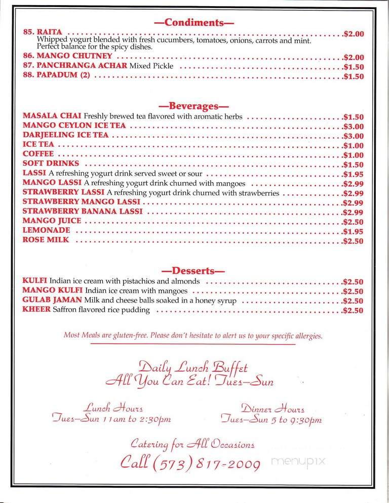 India's House - Columbia, MO menu_pic