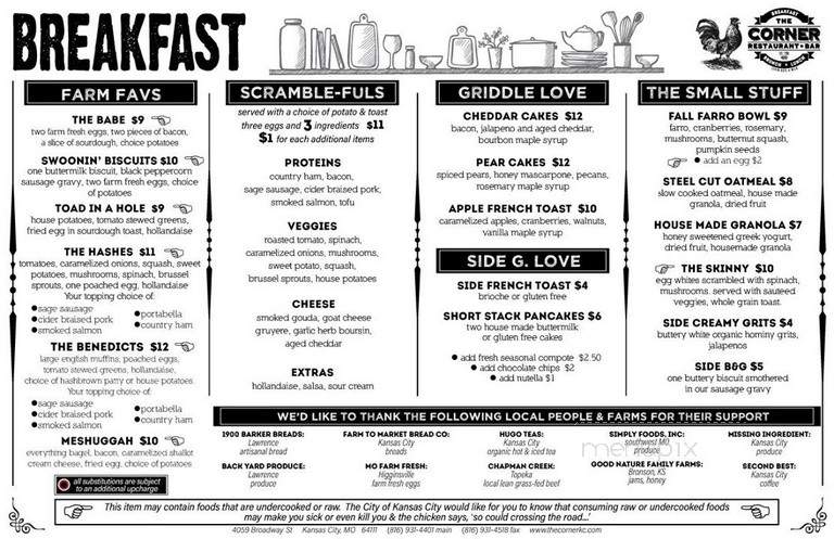 Corner Restaurant - Kansas City, MO menu_pic