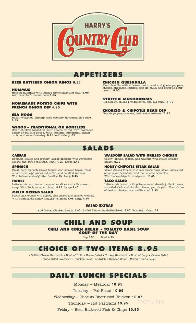 Harry's Country Club Bar - Kansas City, MO menu_pic