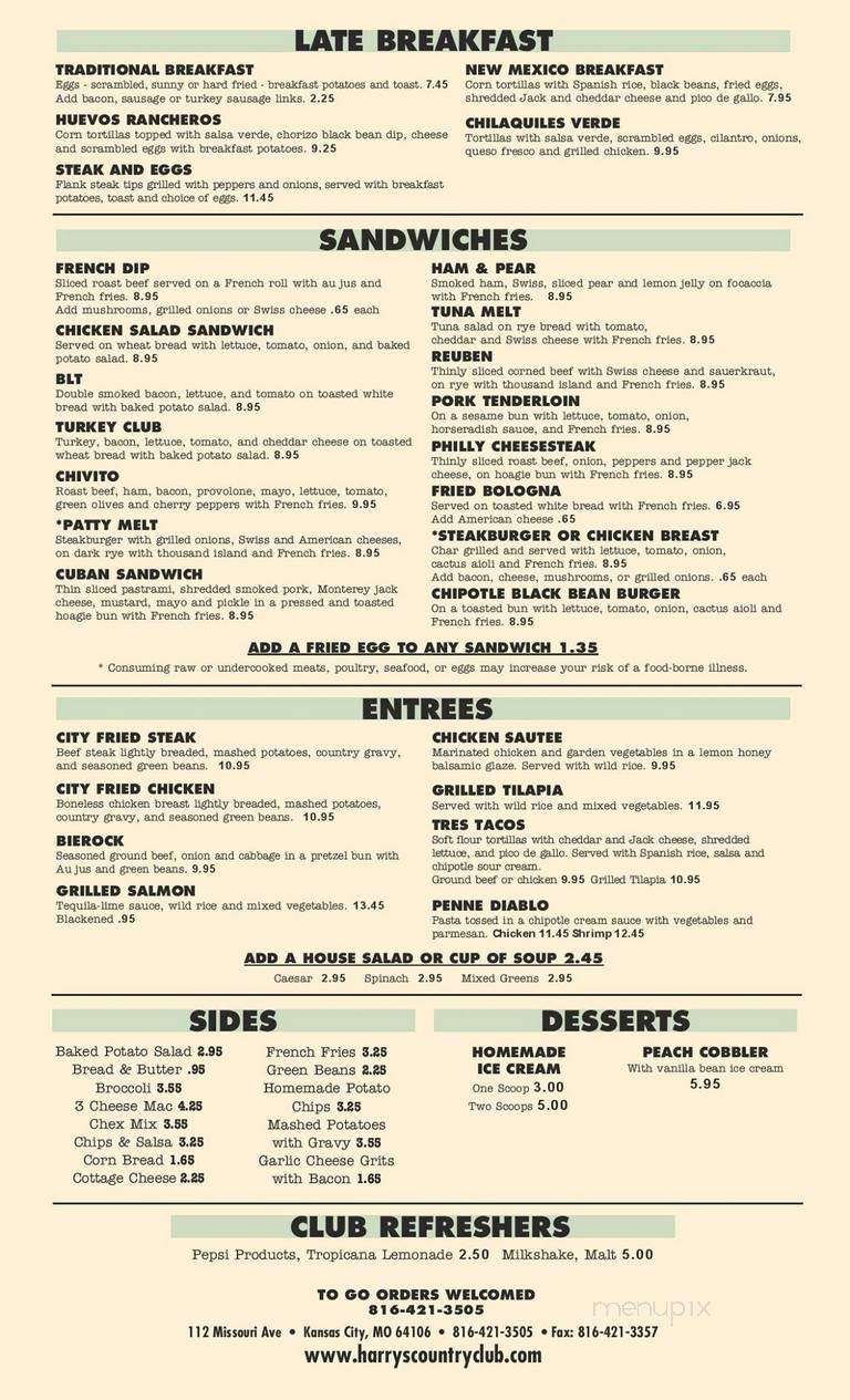 Harry's Country Club Bar - Kansas City, MO menu_pic