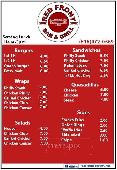 Red Front Bar & Grill - Kansas City, MO menu_pic