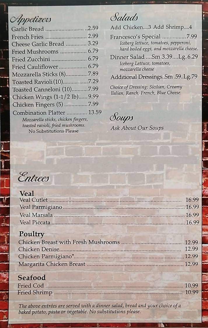 Francesco Pizza & Italian Restaurant - Saint Peters, MO menu_pic