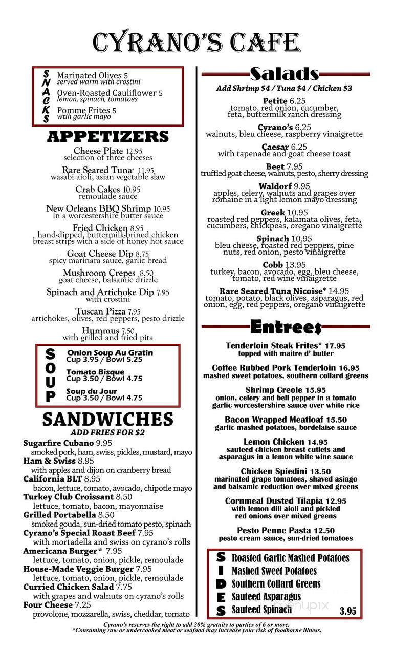 Cyrano's Coffee Cafe & Dessert - Saint Louis, MO menu_pic
