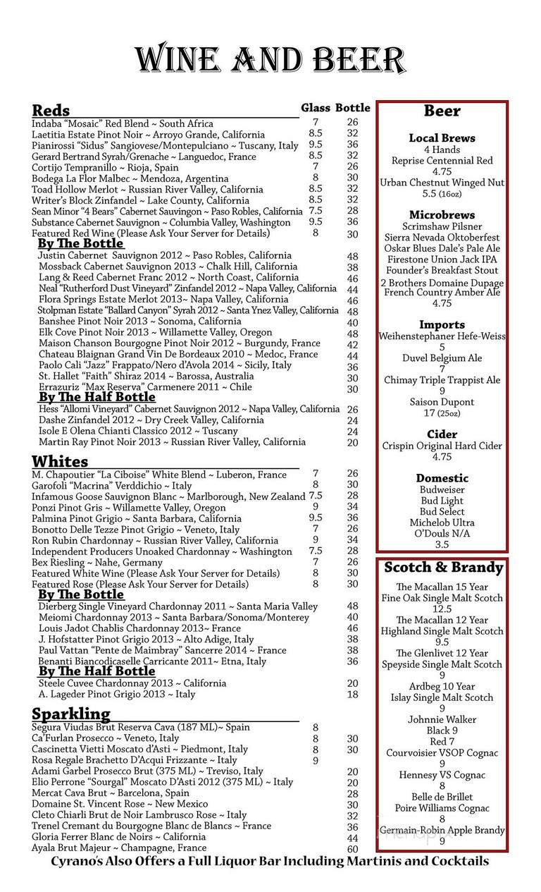 Cyrano's Coffee Cafe & Dessert - Saint Louis, MO menu_pic