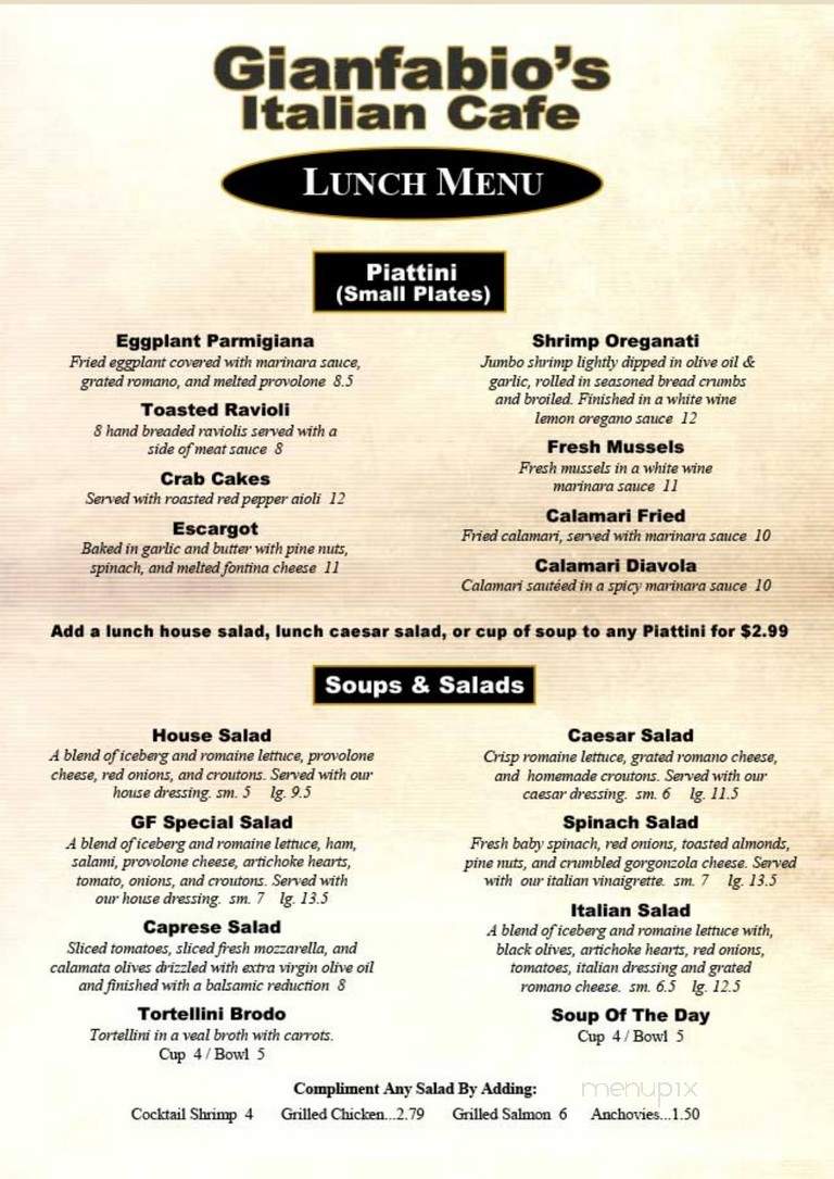 Gianfabio's Italian Cafe - Chesterfield, MO menu_pic