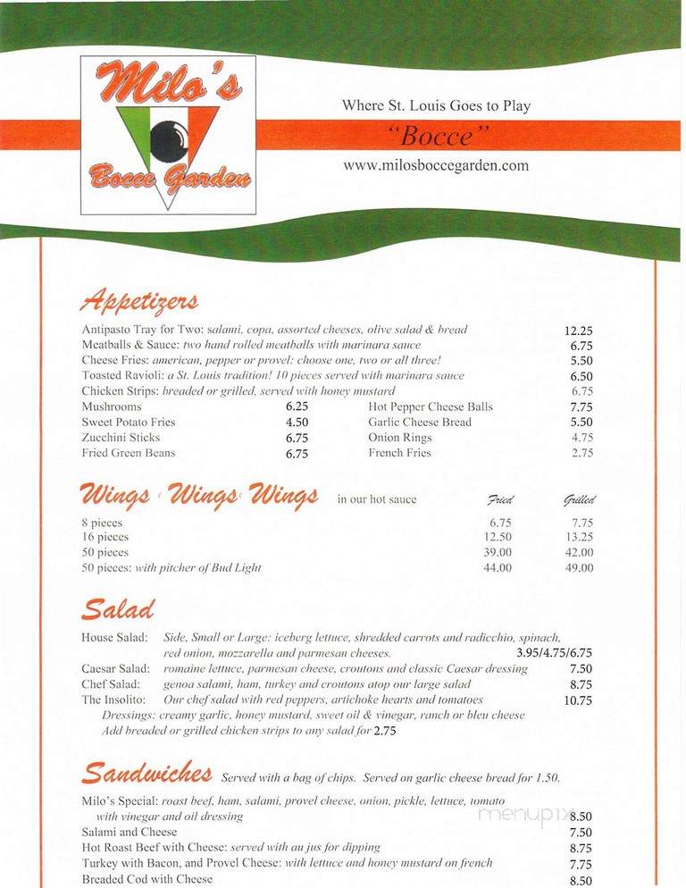 Milo's Tavern - Saint Louis, MO menu_pic