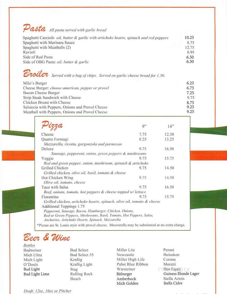 Milo's Tavern - Saint Louis, MO menu_pic