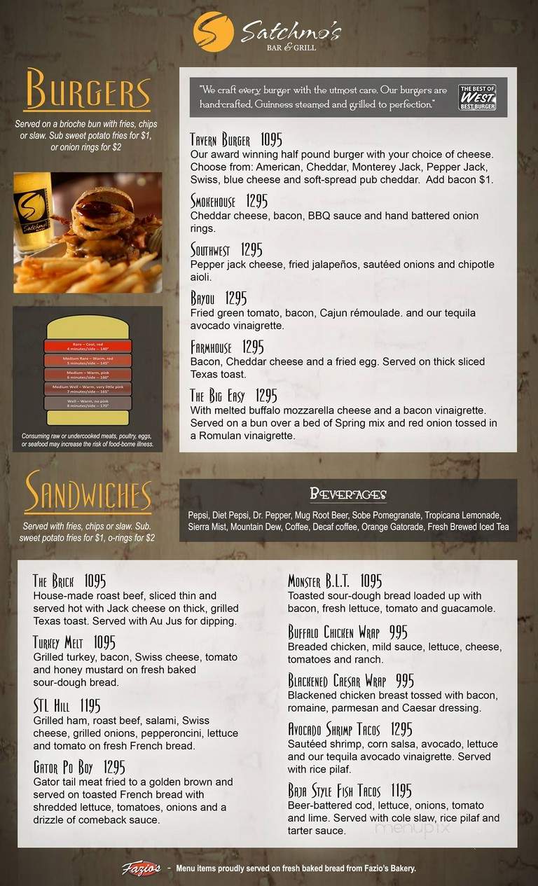 Satchmo's Bar & Grill - Chesterfield, MO menu_pic