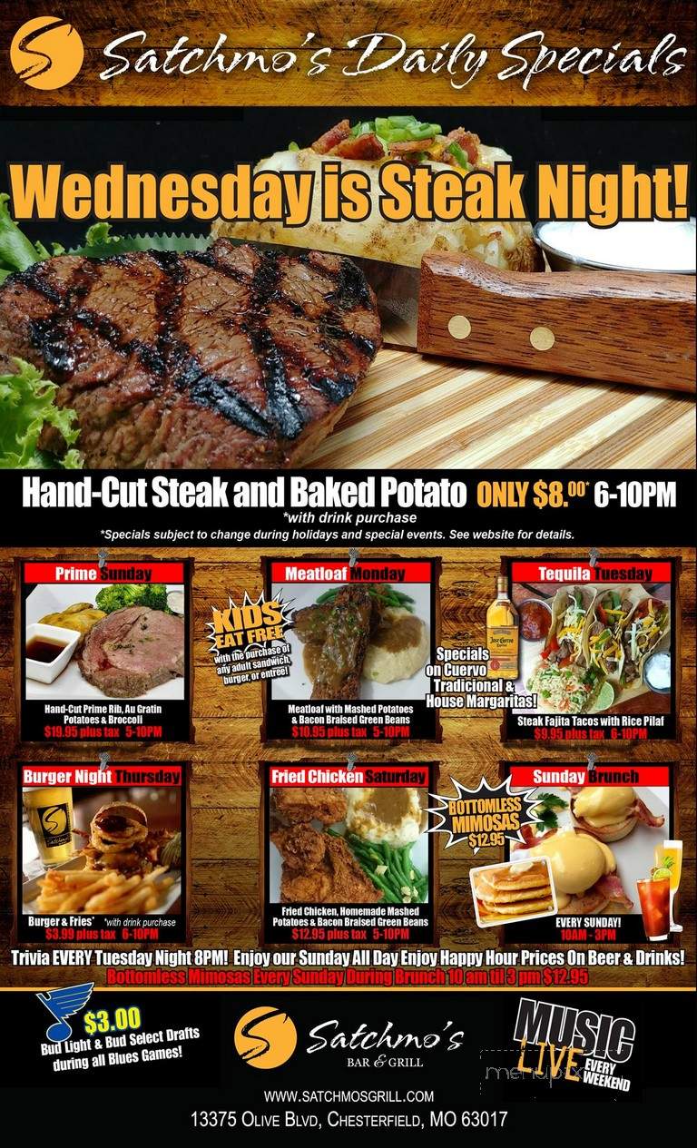 Satchmo's Bar & Grill - Chesterfield, MO menu_pic