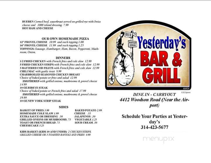 Yesterday's - Saint Louis, MO menu_pic