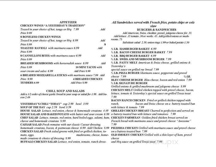 Yesterday's - Saint Louis, MO menu_pic