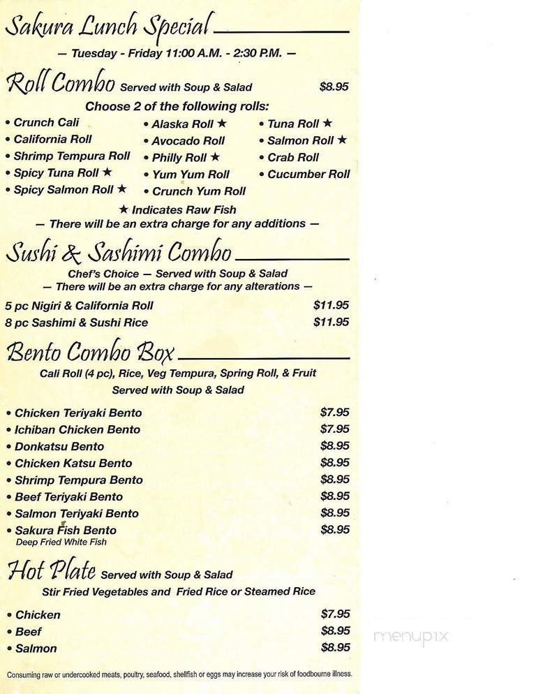 Sakura Japanese Sushi Bar - Springfield, MO menu_pic