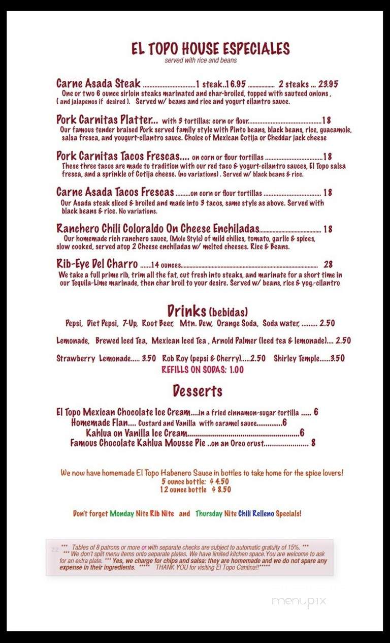 El Topo Cantina - Bigfork, MT menu_pic