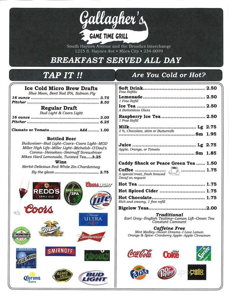 Gallagher's Family Restaurant - Miles City, MT menu_pic