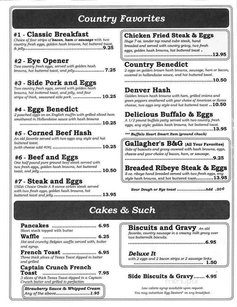 Gallagher's Family Restaurant - Miles City, MT menu_pic