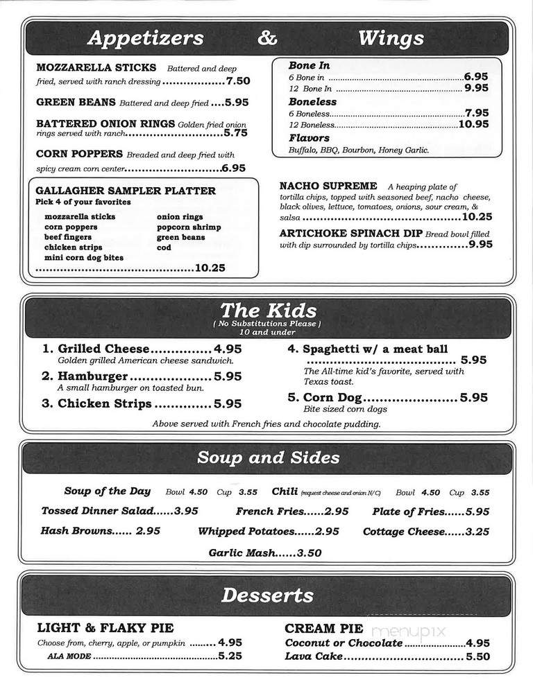 Gallagher's Family Restaurant - Miles City, MT menu_pic