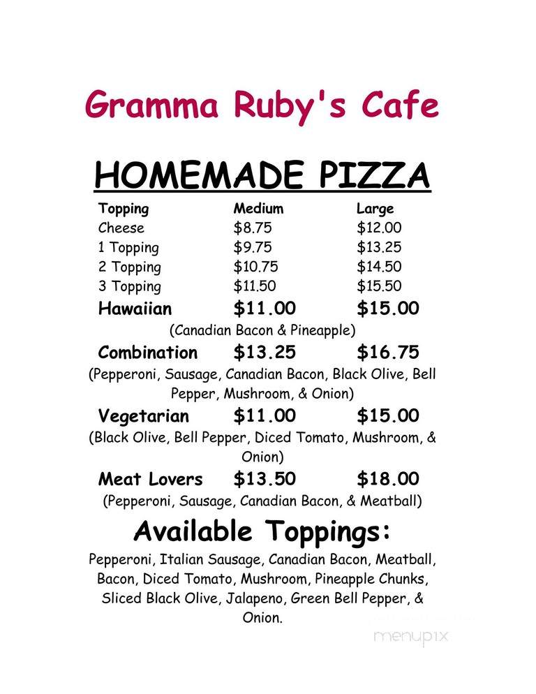 Gramma Ruby's Cafe - Hobson, MT menu_pic