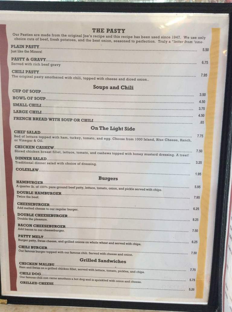 Joe's Pasty Shop - Butte, MT menu_pic