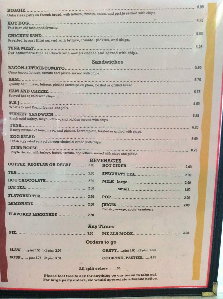 Joe's Pasty Shop - Butte, MT menu_pic