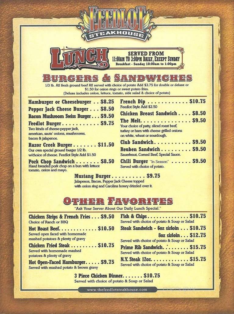 Feedlot Steakhouse - Shepherd, MT menu_pic