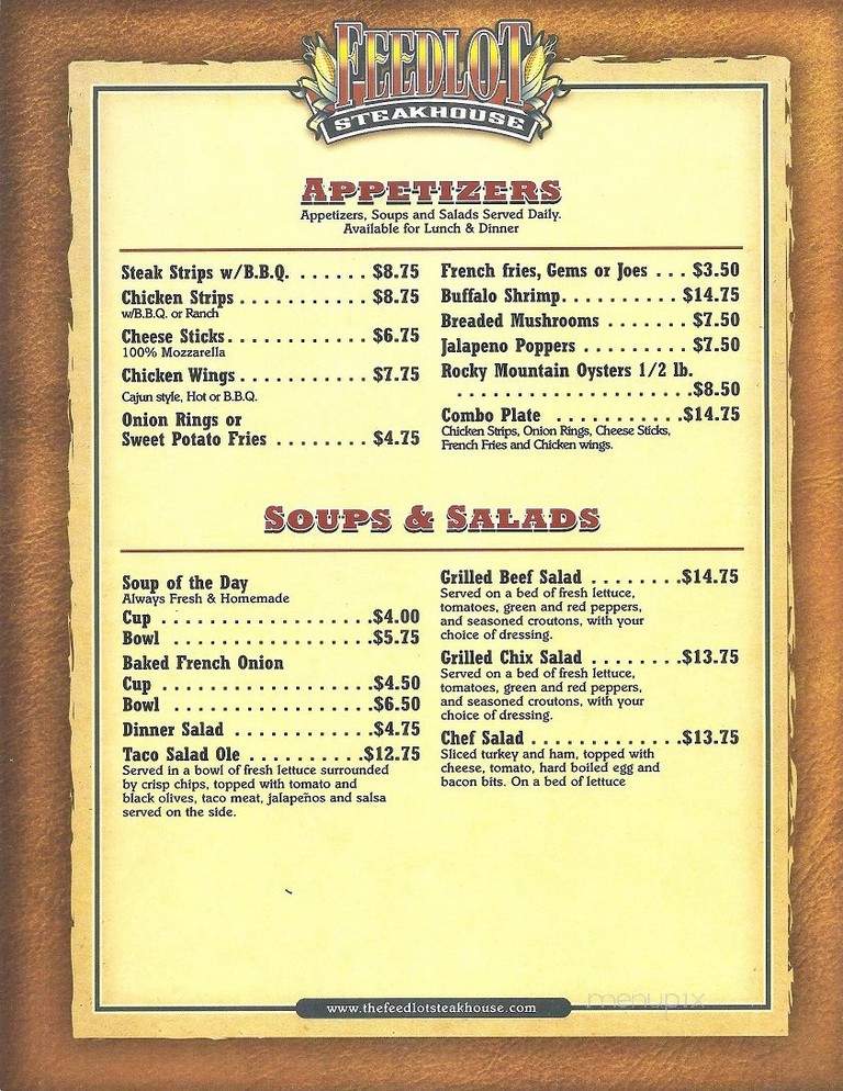 Feedlot Steakhouse - Shepherd, MT menu_pic