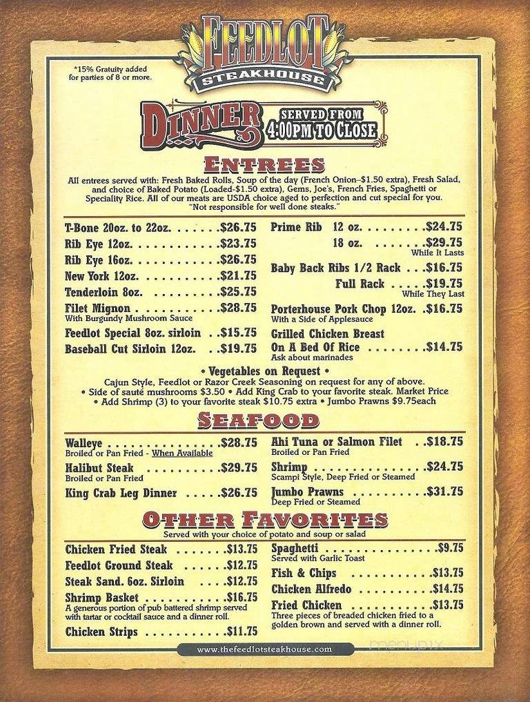 Feedlot Steakhouse - Shepherd, MT menu_pic