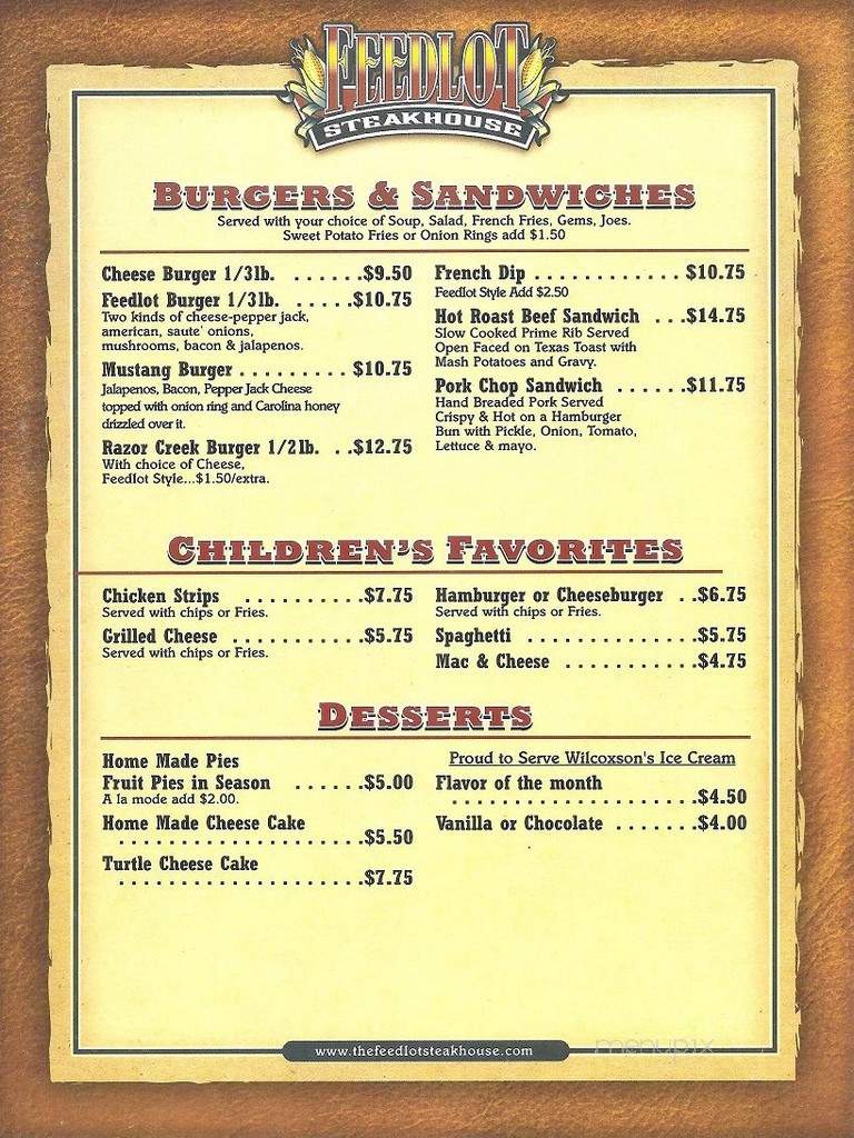 Feedlot Steakhouse - Shepherd, MT menu_pic