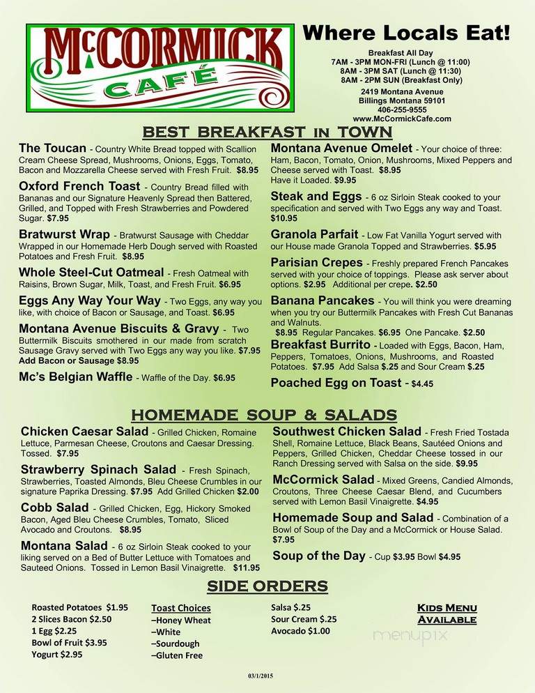 McCormick Cafe - Billings, MT menu_pic