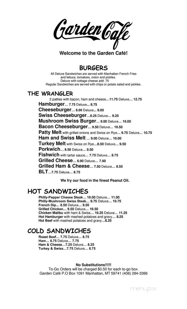 Garden Cafe - Manhattan, MT menu_pic