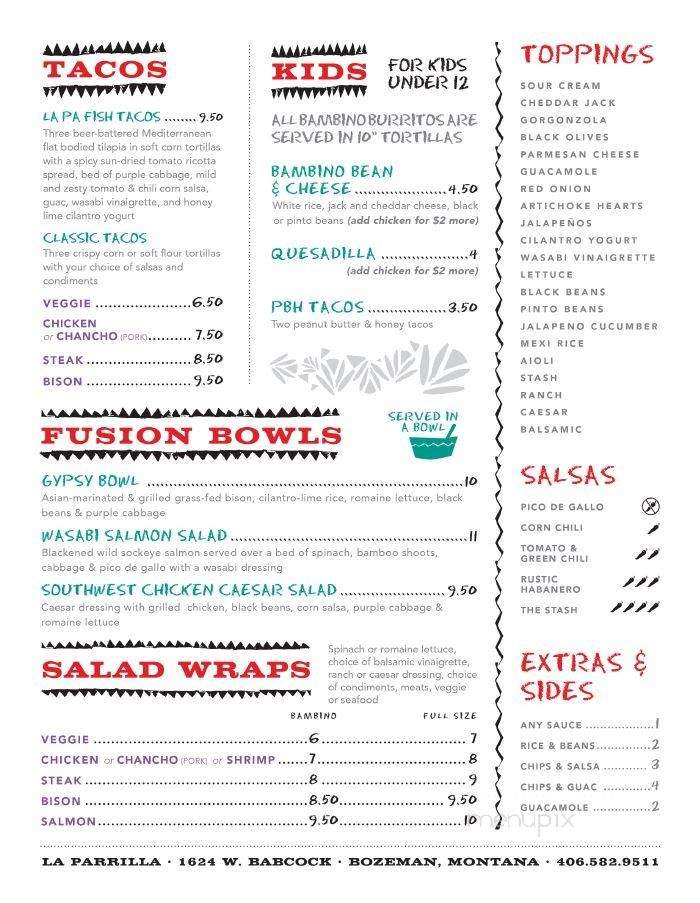 La Parrilla - Bozeman, MT menu_pic