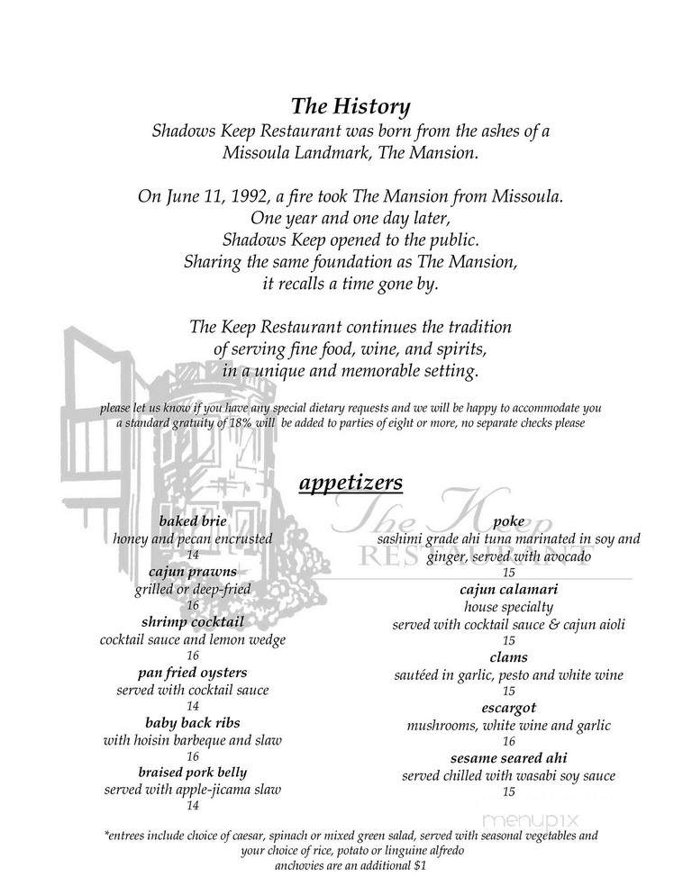 Shadows Keep Restaurant - Missoula, MT menu_pic