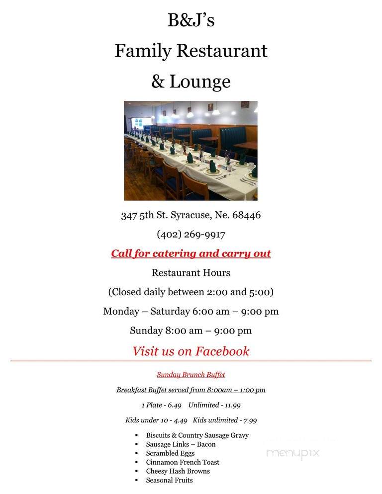 B & J Family Restaurants - Syracuse, NE menu_pic